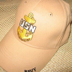 Tan USN Ballcap w/ Embroidered CPO Anchor One Size Fits Most